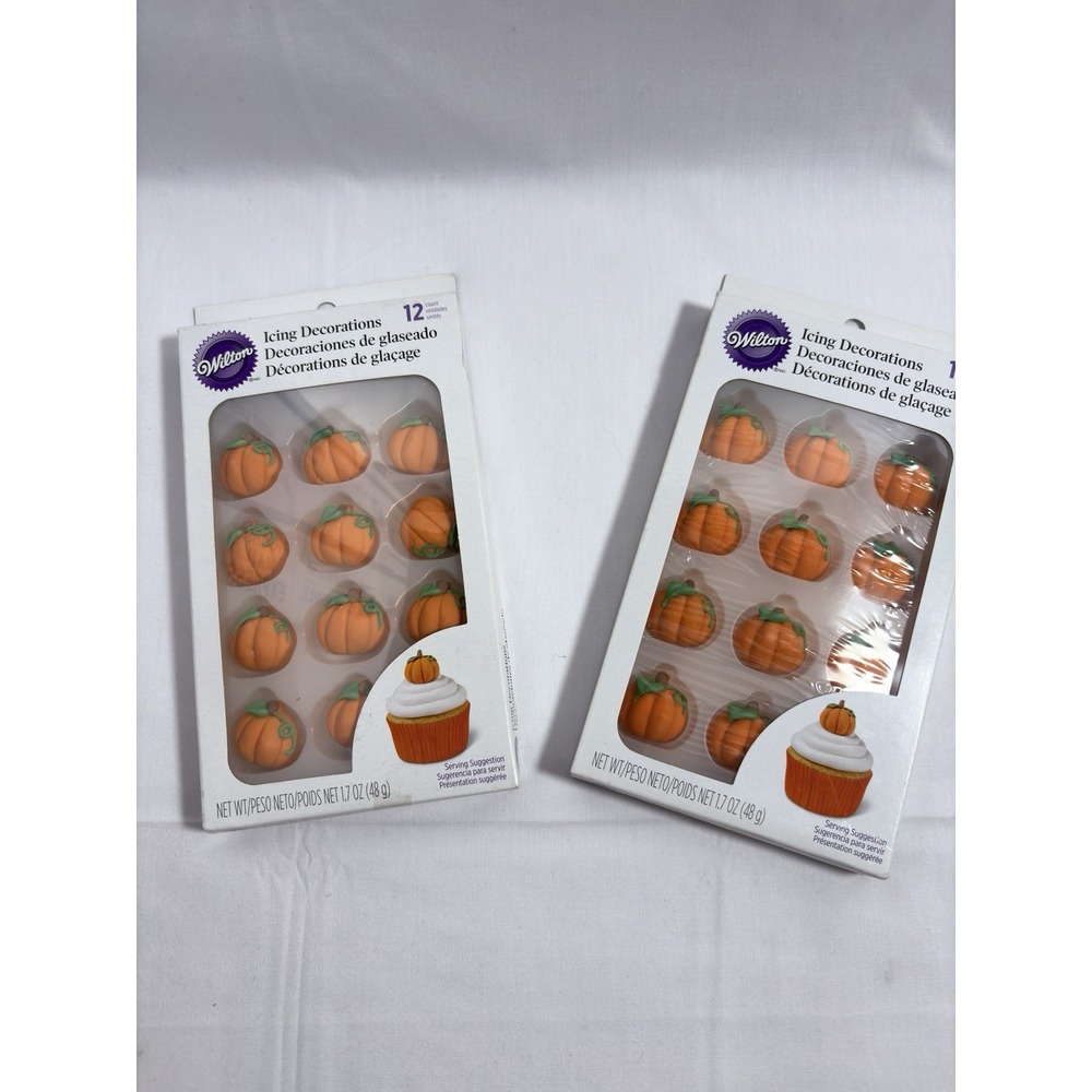 Wilton Halloween Pumpkin Royal Icing Decorations 12ct Orange/Green 1.7oz N-535